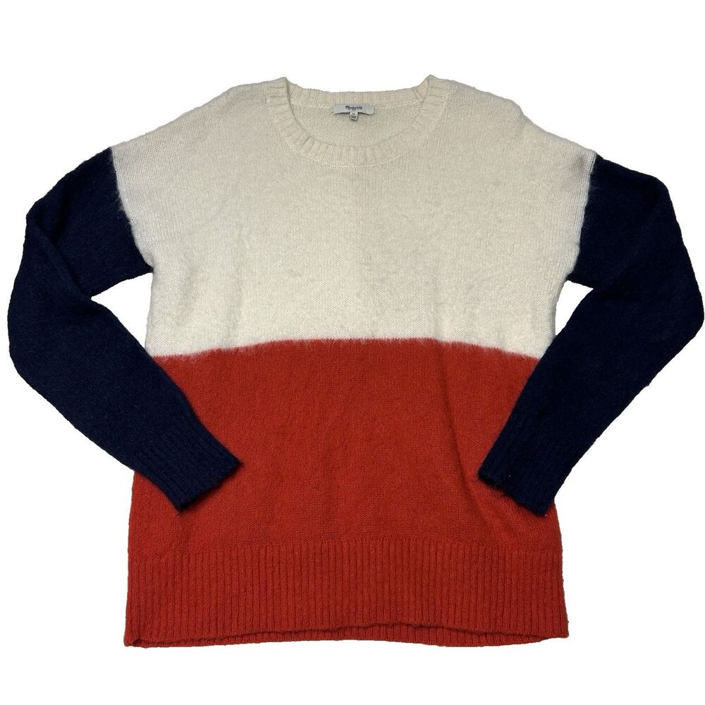 Madewell Wool Mohair Blend Red White Blue Color Block Sweater Women's Size M